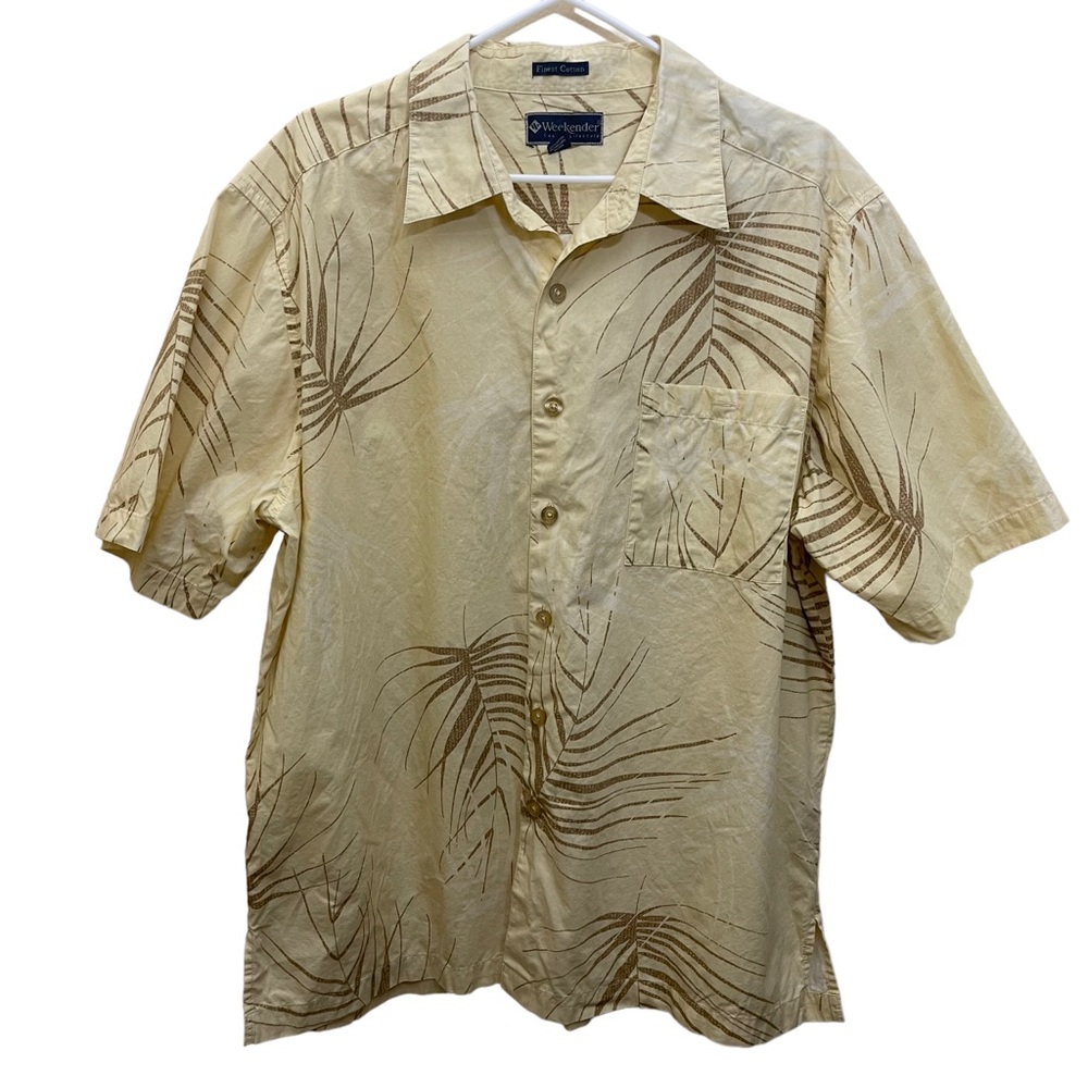 Weekender Shirt Short Sleeve Button Down Tropical Print Cream Cotton XL